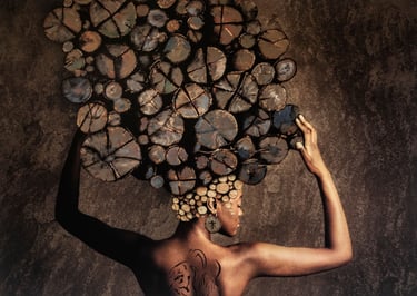 Faith inspired art by Martin Osner of an African woman adorned with natural textures symbolising strength and identity