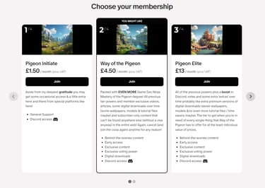 Patreon Tiers screengrab.