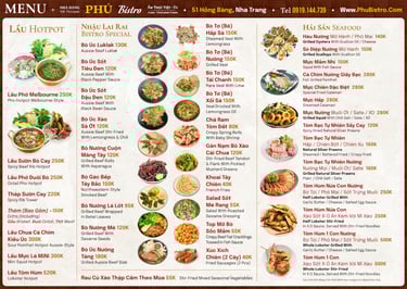 Variety of Vietnamese hotpots, grilled beef dishes, veal specialties, appetizers, and seafood