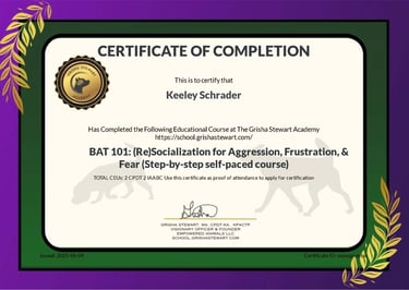 Grisha Stewart Academy Behavioral Adjustment Training certificate