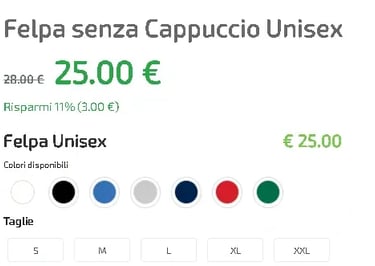 prezzo felpa senza cappuccio unisex