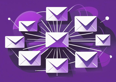 Digital envelopes symbolizing email marketing outreach and growth.