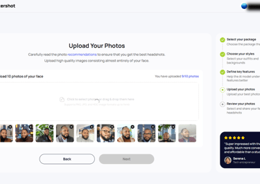 Image showing original photos being uploaded in Bettershot to generate AI headshots