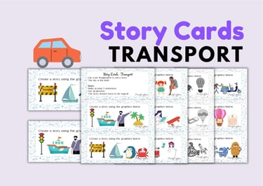 TRANSPORT ELA ESL Creative Task Cards for speaking writing, and vocabulary