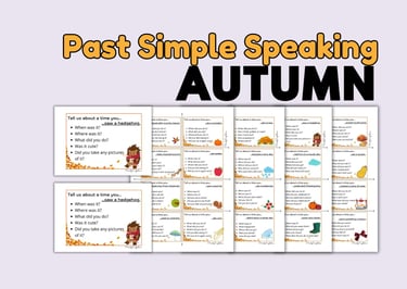 Past Simple Autumn Fall Vocabulary ESL Thanksgiving and Halloween speaking cards