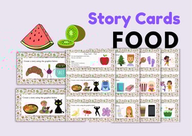 ESL food, story cards, creative writing, vocabulary and grammar