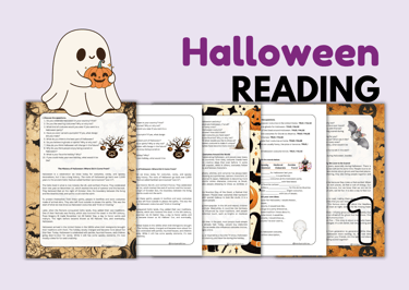 Halloween Reading Comprehension for English Lessons Digital and Printable