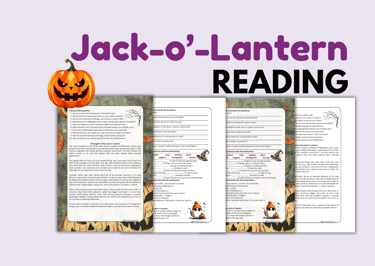 Jack-o-Lantern Halloween Reading Comprehension for English Lessons Digital and Printable