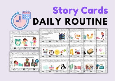 ESL daily routine, present simple worksheets, story cards, creative writing, grammar