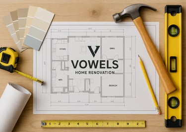 a picture of a vowels home renovation project with a variety of tools