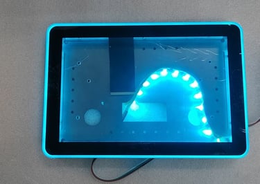 ClaraTech Halo LED strip detail showing ARGB sync for custom gaming monitor and cabinet OEM integration.