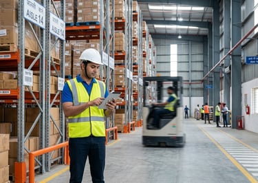 Person checking every package in warehouse