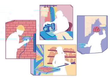 construction worker, painter, seamstress, baker, all missing holes