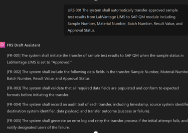 Example of Functional Requirment draft generation with less prompt