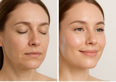 Before and after skin transformation showing collagen mask benefits