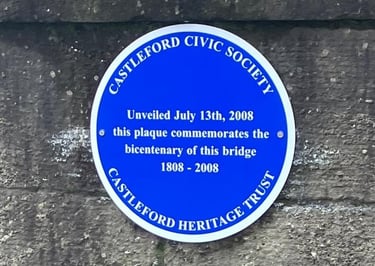 Blue plaque commemorating the bicentenary of Castleford Bridge.