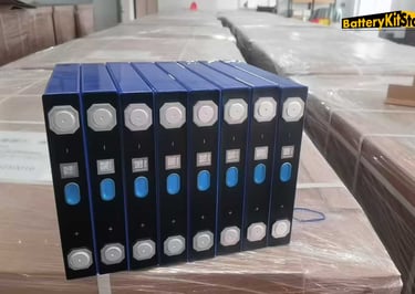 detailed top view of LiFePO4 prismatic battery cells