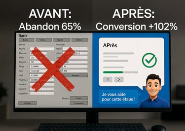 Comparatif Avant/Après Fintech : Transformation d'un formulaire complexe (65% d'abandon) en parcours