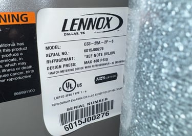 lenox hvac model label 