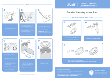 Levoit cleaning manual showing step-by-step illustrated instructions for tank and nozzle