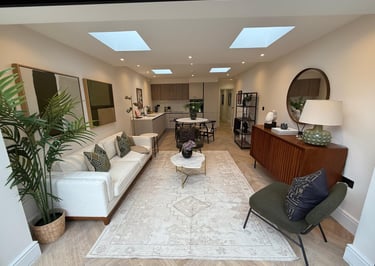 Herringbone flooring fitted in an open plan in South London. 