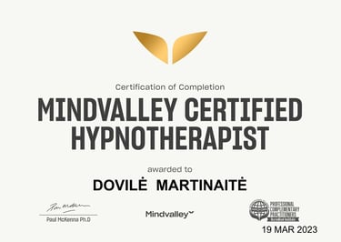 Dovilė Martin Paul McKenna Hipnoterapijos kurso diplomas