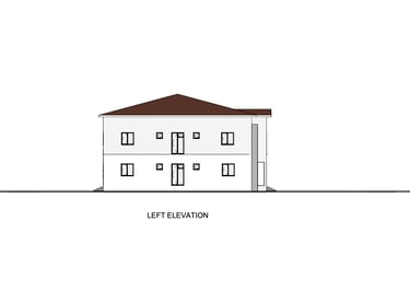 Architectural drawing showing the left elevation of a modern two-story residential house with a hip roof.