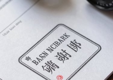 Macro photograph of physical trade finance documents, official stamps, and high-quality textured paper under professional desk lighting.