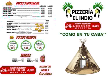 Pizzería El Indio Vélez Málaga Carta