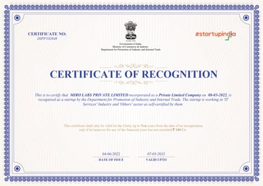 STARTUP INDIA RECOGNITION-MIRO LABS