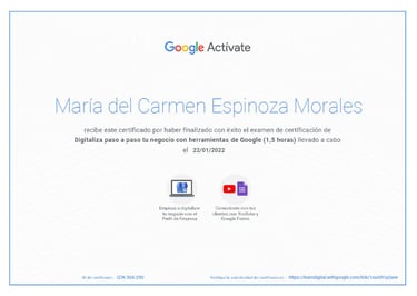 certificado: Digitalización de negocios con herramientas de Google