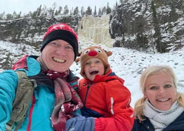 Family photo frozen waterfall