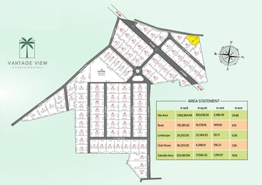 a map of a map of a building with a compass