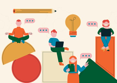 Illustration symbolisant une pédagogie active favorisant la participation, les échanges.