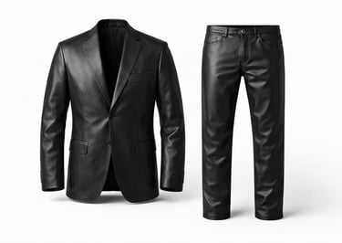Black leather suit set with jacket and pants for formal wear