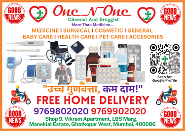 a poster for a medical clinic in india, one n one medical store in ghatkopar,