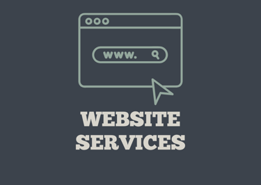 Website services image with a web page icon in green with white lettering and a gray background