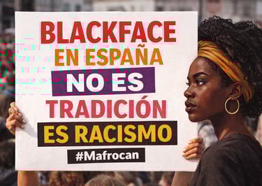 una mujer sujetando un cartel contra el blackface
