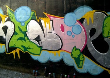 Wildstyle graffiti letters on wall — urban calligraphy art European writing scene