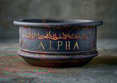 Dog bowl with ALPHA engraved on it. Created by ai&me