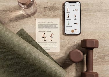 Flat lay con smartphone accanto a tappetino da yoga