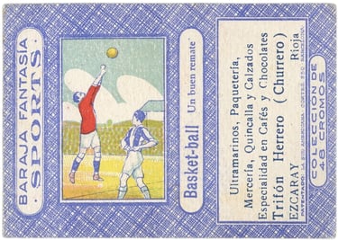 1920 Baraja Fantasia Sports Basket-Ball La Sud Americana Rare Spanish basketball card 9 of Clubs Un 