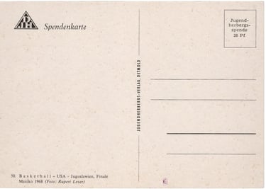 Back - 1968 OLYMPICS BASKETBALL YOUTH HOSTILE POSTCARD - USA VS. YUGOSLAVIA (FINAL GAME) FEATURING J