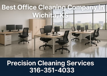 Professional Wichita KS office environment cleaned by Precision Cleaning Services; polished floors, and clean workstations