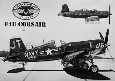 Dessin réaliste en noir et blanc du F4U Corsair