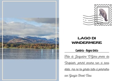 Cartolina con il lago Windermere in Cumbria, Regno Unito