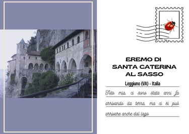Cartolina dell'Eremo di Sanata Caterina al Sasso costruito nella roccia
