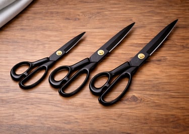 Profesionalios žirklės baldiniams audiniams, audiniams ir odai – trys skirtingi dydžiai