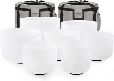 432HZ - Juego de 7 cuencos de cristal de cuarzo esmerilado (15 cm-30 cm) con 2 bolsas de transporte 