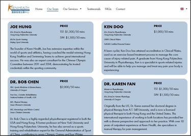 Screenshot of the Our Team page on Keen Health website